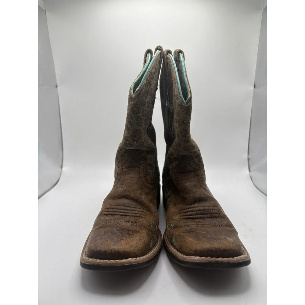 Ariat Crossroads Youth Size 12 Cowgirl Boots Leather Leopard Cheetah Cross